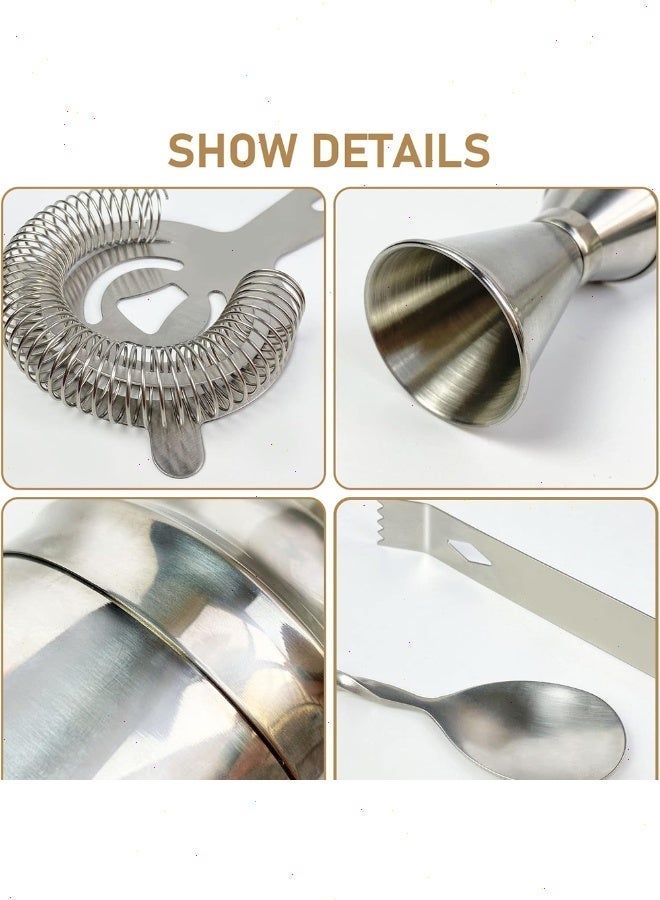 Yoawllty 10-piece bartending tool set, Martini cocktail shaker set with a stylish bamboo stand, suitable for homes and bars. - Image 3